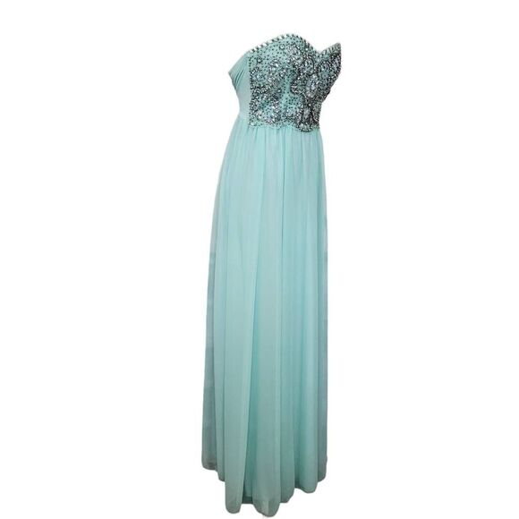 Formal Rhinestone Strapless Sparkle Blue Flowy Gown Long Maxi Dress BRAND NEW! - Picture 5 of 16